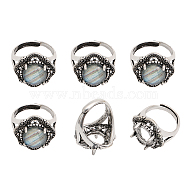 6Pcs Adjustable Alloy Finger Ring Findings, 4 Claw Prong Pad Ring Settings, Rhombus with Round Tray, Antique Silver, Inner Diameter: 18~21mm, Tray: 12x12mm(FIND-CA0007-36)