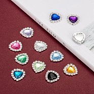 Acrylic Rhinestone Cabochons, with Brass Rhinestone Findings, Faceted, Heart, Silver Color Plated, Mixed Color, 16x15.5x4mm(X-RB-T008-12S)