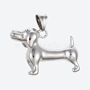 304 Stainless Steel Puppy Pendants, Large Hole Pendants, Sausage Dog/Dachshund, Stainless Steel Color, 27x39x15mm, Hole: 5x9mm(STAS-G175-19P)