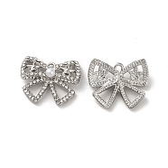Crystal Rhinestone Pandants, with Rack Plating Alloy Findings & ABS Plastic Imitation Pearl Beaded, Nickel Free, Bowknot Charms, Platinum, 17.5x21.5x5mm, Hole: 1.6mm(ALRI-O024-01P)