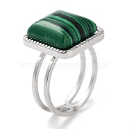 304 Stainless Steel Ring, Adjustable Synthetic Malachite Rings, Square, 15x15mm, Inner Diameter: Adjustable(RJEW-B059-10P-04)