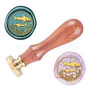 Wax Seal Stamp Set, Sealing Wax Stamp Solid Brass Head,  Wood Handle Retro Brass Stamp Kit Removable, for Envelopes Invitations, Gift Card, Shark Pattern, 83x22mm(AJEW-WH0208-673)