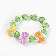 Acrylic Beads Kids Stretch Bracelets, Bowknot & Heart & Round, Green, 1-5/8 inch(4.3cm)(BJEW-JB03885-05)