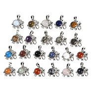 Natural & Synthetic Mixed Gemstone Pendants, Rack Plating Brass Rhinestone Elephant Charms, Platinum, Cadmium Free & Lead Free, Mixed Dyed and Undyed, 17.5x20.5x8mm, Hole: 5x8mm(G-I374-A-P)