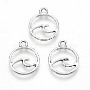 Tibetan Style Alloy Charms, Lead Free & Cadmium Free, Flat Round, Antique Silver, 14.5x12x1mm, Hole: 1.6mm(X-TIBE-S323-070AS-RS)