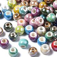 Electroplate Porcelain Beads, Handmade Bright Glazed Porcelain, Round, Mixed Color, 6~7x5~6mm, Hole: 1.6~2.5mm(PORC-N006-001)