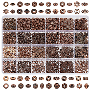 Elite 1200Pcs 24 Styles Tibetan Style Alloy Spacer Beads Sets, Rondelle & Bicone & Flat Round, Mixed Shapes, Red Copper, 4~9x2~6.3mm, Hole: 1~2.5mm, 50pcs/style(TIBEB-PH0005-11)