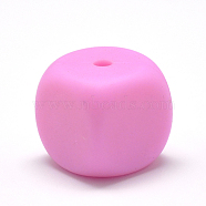 Food Grade Eco-Friendly Silicone Beads, Chewing Beads For Teethers, DIY Nursing Necklaces Making, Cube, Hot Pink, 13x13x13mm, Hole: 2mm(SIL-Q004-13mm-16)