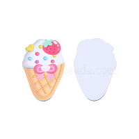 Printed Acrylic Cabochons, Rubberized Style, Ice Cream, Hot Pink, 46x28.5x2mm