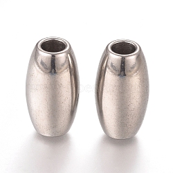 201 Stainless Steel Beads, Rice, Stainless Steel Color, 17x9.5mm, Hole: 4mm(STAS-L238-019P)