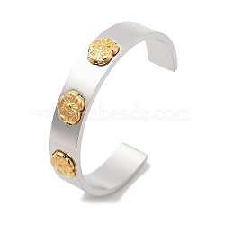 Flower 304 Stainless Steel Cuff Bangles for Women, Golden & Stainless Steel Color, 1-1/8 inch(2.9cm), Inner Diameter: 2x2-1/4 inch(5.1x5.8cm)(BJEW-A023-03P)