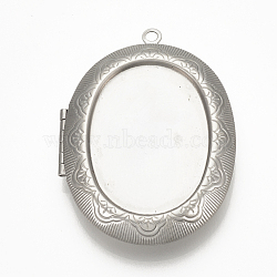 Tarnish Resistant 201 Stainless Steel locket Pendant Cabochon Settings, Oval, Stainless Steel Color, Tray: 35x26mm, 52x39x9mm, Hole: 2mm, inner measure: 34x25mm(STAS-S076-43)