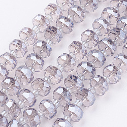 Electroplate Glass Beads Strands, Pearl Luster Plated, Faceted, Flat Round, Thistle, 7.5~8mm, Hole: 1mm, about 50pcs/strand, 13.7 inch(35cm)(X-EGLA-E051-PL8mm-B03)