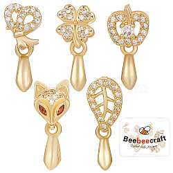 10Pcs 5 Style Brass Micro Pave Cubic Zirconia Ice Pick Pinch Bails, Heart & Clover & Apple & Leaf & Fox Face, Real 18K Gold Plated, 16.5~20.5x7.5~8.5x5~6.5mm, Pin: 0.7mm, 2Pcs/style(KK-BBC0003-46)