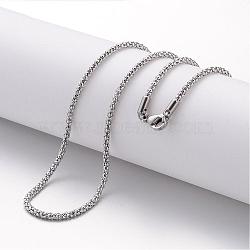 Non-Tarnish 304 Stainless Steel Necklace, Popcorn Chains, with Lobster Clasps, Stainless Steel Color, 17.72 inch(450mm), 2.4mm(MAK-K004-02P)