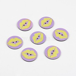 2-Hole Flat Round with Lips Pattern Acrylic Buttons, Lilac, 25x2mm, Hole: 2mm(BUTT-F055-01C)