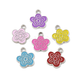 CCB Plastic Enamel Pendants, Platinum, Flower Charms, Mixed Color, 24x20.5x2.5mm, Hole: 3mm(CCB-K009-10P)