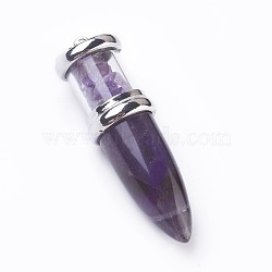 Natural Amethyst Big Pendants, with Platinum Tone Brass Findings, Bullet, 50~53x16~17mm, Hole: 5x7~8mm(G-F639-08C)
