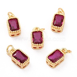Real 18K Gold Plated Brass Inlaid Cubic Zirconia Charms, with Jump Ring, Long-Lasting Plated, Rectangle, Hot Pink, 9.5x5x3.5mm, Jump Ring: 4x0.5mm, 2.5mm Inner Diameter(ZIRC-L100-075G-04)