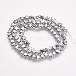 Electroplate Non-magnetic Synthetic Hematite Beads Strands, Star, Platinum Plated, 6x6x3mm, Hole: 0.5mm, about 86pcs/strand, 15.5 inch(G-K239-20A)