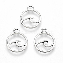 Tibetan Style Alloy Charms, Lead Free & Cadmium Free, Flat Round, Antique Silver, 14.5x12x1mm, Hole: 1.6mm(X-TIBE-S323-070AS-RS)