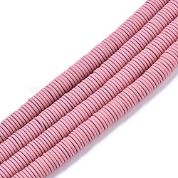 Spray Painted Non-magnetic Synthetic Hematite Beads Strands, Heishi Beads, Flat Round/Disc, Pink, 6x1mm, Hole: 0.8mm, about 390~395pcs/strand, 15.75 inch(40cm)(G-R0468-03D-09)