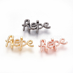 Brass Micro Pave Cubic Zirconia Letter Slide Charms, Lead Free & Cadmium Free & Nickel Free, Long-Lasting Plated, Word with Repe, Clear, Mixed Color, 17.5x30.5x6mm, Hole: 2x10mm(ZIRC-P077-29-NR)
