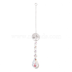 Hanging Suncatcher, Iron & Faceted Glass Pendant Decorations, with Jump Ring, Tree of Life, Clear AB, 350x1mm, Hole: 11mm(HJEW-D002-06P)