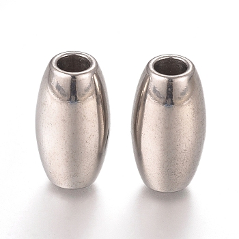 201 Stainless Steel Beads, Rice, Stainless Steel Color, 17x9.5mm, Hole: 4mm
