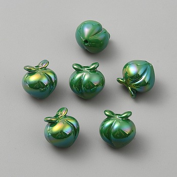 UV Plating Opaque Acrylic Beads, Iridescent, Peach, Dark Green, 18x17.5x16mm, Hole: 2mm