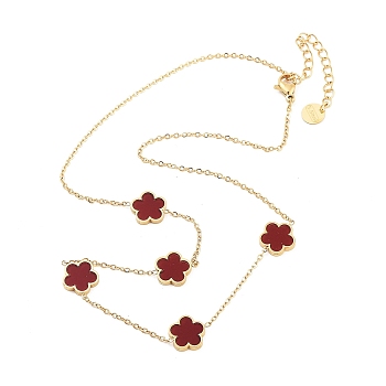 Golden 304 Stainless Steel Necklace, Resin Flower Necklaces, FireBrick, 15.67~15.87 inch(39.8~40.3cm)