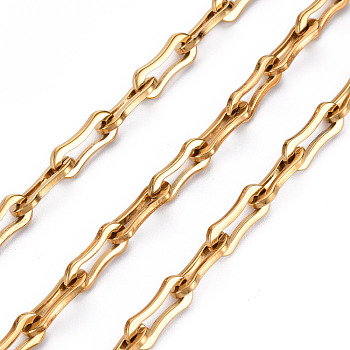 304 Stainless Steel Link Chains, with Spool, Unwelded, Nickel Free, Real 18K Gold Plated, 14x6x1.5mm, about 32.81 Feet(10m)/roll