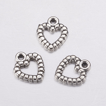 Heart Tibetan Style Alloy Charms, Lead Free and Cadmium Free, Antique Silver, about 9.5mm wide, 11mm long, hole: 1mm