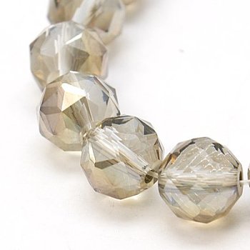 Electroplate Glass Beads Strands, Full Pearl Luster Plated, Faceted, Round, Tan, 10mm, Hole: 1mm