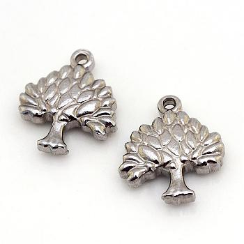 201 Stainless Steel Pendants, Tree, Stainless Steel Color, 16x14x3mm, Hole: 1mm
