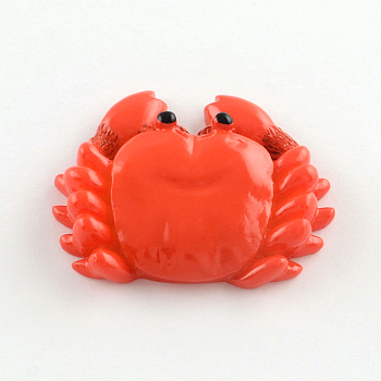 Crab Resin Pendants, Orange Red, 36x44x9mm, Hole: 3mm