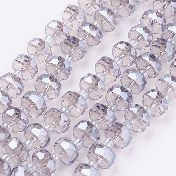 Electroplate Glass Beads Strands, Pearl Luster Plated, Faceted, Flat Round, Thistle, 7.5~8mm, Hole: 1mm, about 50pcs/strand, 13.7 inch(35cm)