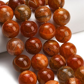 Natural Dragon Veins Agate Beads Strands, Dyed & Heated, Smooth Round, Orange, 19~21mm, Hole: 1.4~1.6mm, about 20pcs/strand, 15.43''(39.2cm)