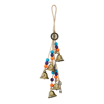 Boho Wind Chimes Hanging Ornaments with Wood Beads, Witches Bells, for Porch, Garden, Window, Door Protection Charm, Colorful, 380mm