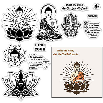 Custom PVC Plastic Clear Stamps, for DIY Scrapbooking, Photo Album Decorative, Cards Making, Buddha Pattern, 160x110x3mm