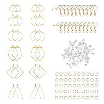 DIY Geometry Earring Making Kit, Including 304 Stainless Steel Earring Hooks & Wire Pendants, Fan & Polygon & Rhombus & Hexagon & Teardrop, Golden, 148Pcs/box