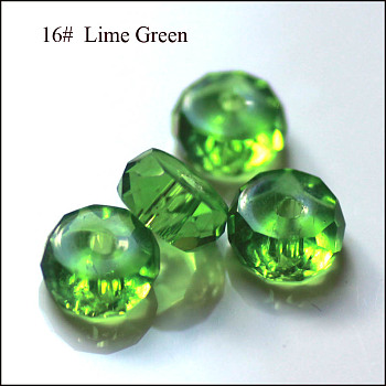 K9 Glass, Imitation Austrian Crystal Beads, Grade AAA, Faceted, Flat Round, Lime Green, 8x3.5mm, Hole: 0.9~1mm