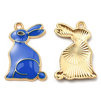 Alloy Pendants, with Enamel, Golden, Cadmium Free & Nickel Free & Lead Free, Rabbit Charms, Blue, 25x17.5x2.5mm, Hole: 1.6mm