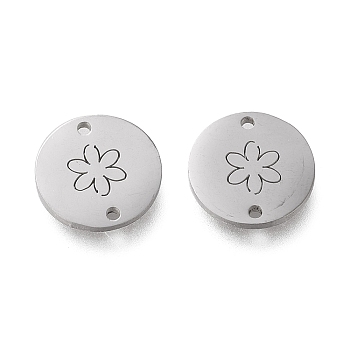 304 Stainless Steel Links Connectors, Laser Cut, Flat Round with Flower, Stainless Steel Color, 12x1mm, Hole: 1.2mm