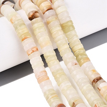 Natural Green Banded Calcite(Afghan Jade) Beads Strands, Disc, Heishi Beads, 7.5~8.5x3~4mm, Hole: 0.9~1mm, about 106~126pcs/strand, 14.96~15.94 inch(38~40.5cm)