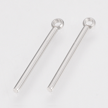 201 Stainless Steel Pendants, Bar, Stainless Steel Color, 28x1.5mm, Hole: 1.5mm