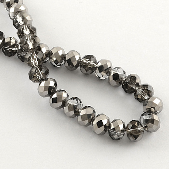 Electroplate Transparent Faceted Rondelle Glass Bead Strands, Silver Plated, 2.5x2mm, Hole: 0.8mm, about 168~170pcs/strand