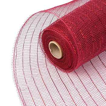 Deco Mesh Ribbons, Tulle Fabric, with Metallic Silk, for Christmas Party Decoration, Skirts Decoration Making, Dark Red, 10-1/4 inch(260mm), 10 yards/roll(91.44m/roll)
