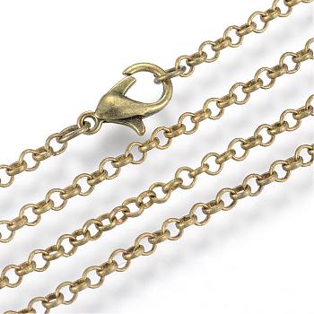 Iron Rolo Chains Necklace Making, with Lobster Clasps, Soldered, Antique Bronze, 29.5 inch(75cm)