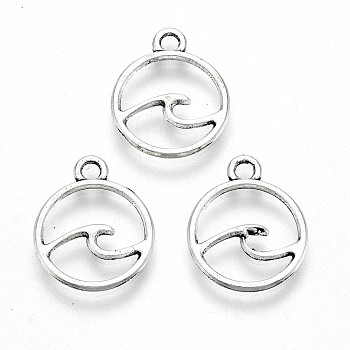 Tibetan Style Alloy Charms, Lead Free & Cadmium Free, Flat Round, Antique Silver, 14.5x12x1mm, Hole: 1.6mm